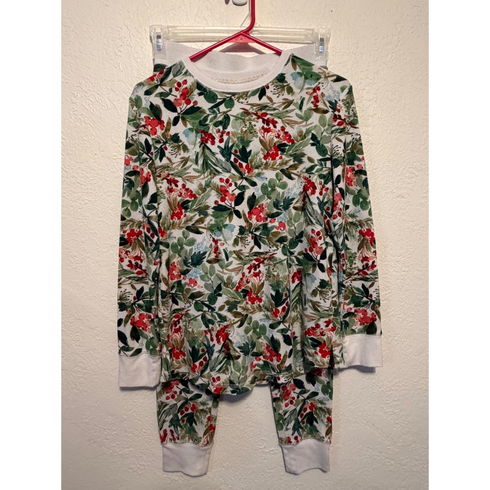 Stars Above Floral Holly Berry Thermal Pajama Set Small Waffle Knit Christmas